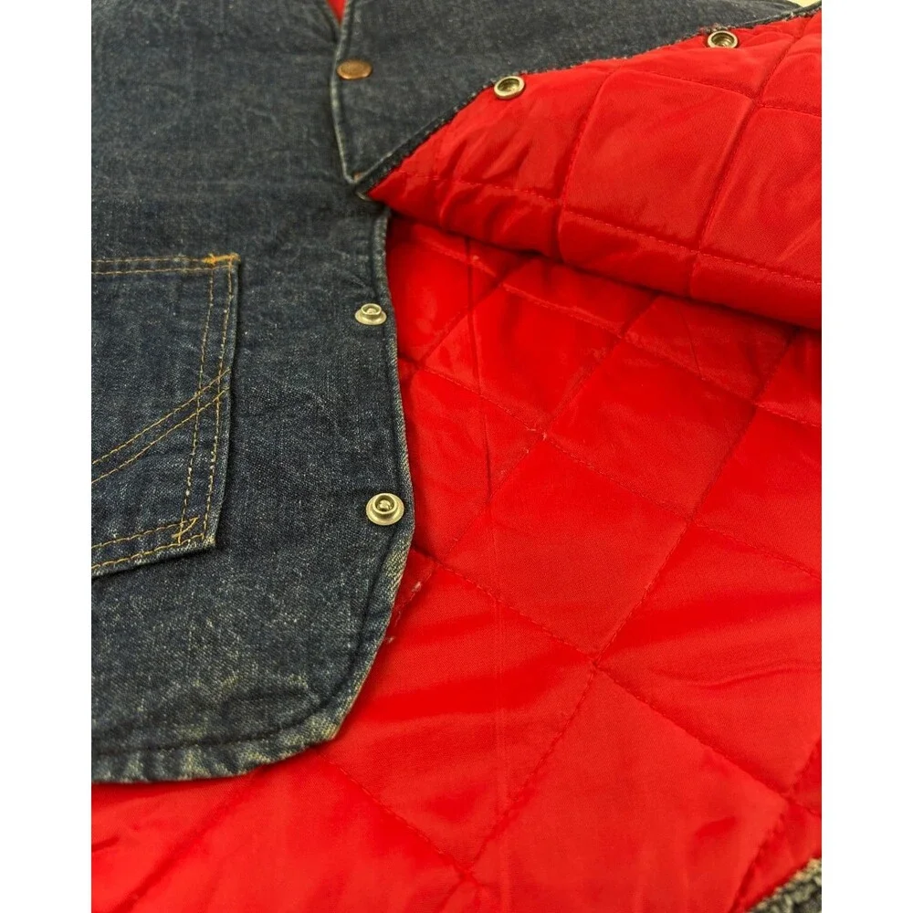 Vintage Roebucks Denim Jean Vest Red Quilted Lining Size Small